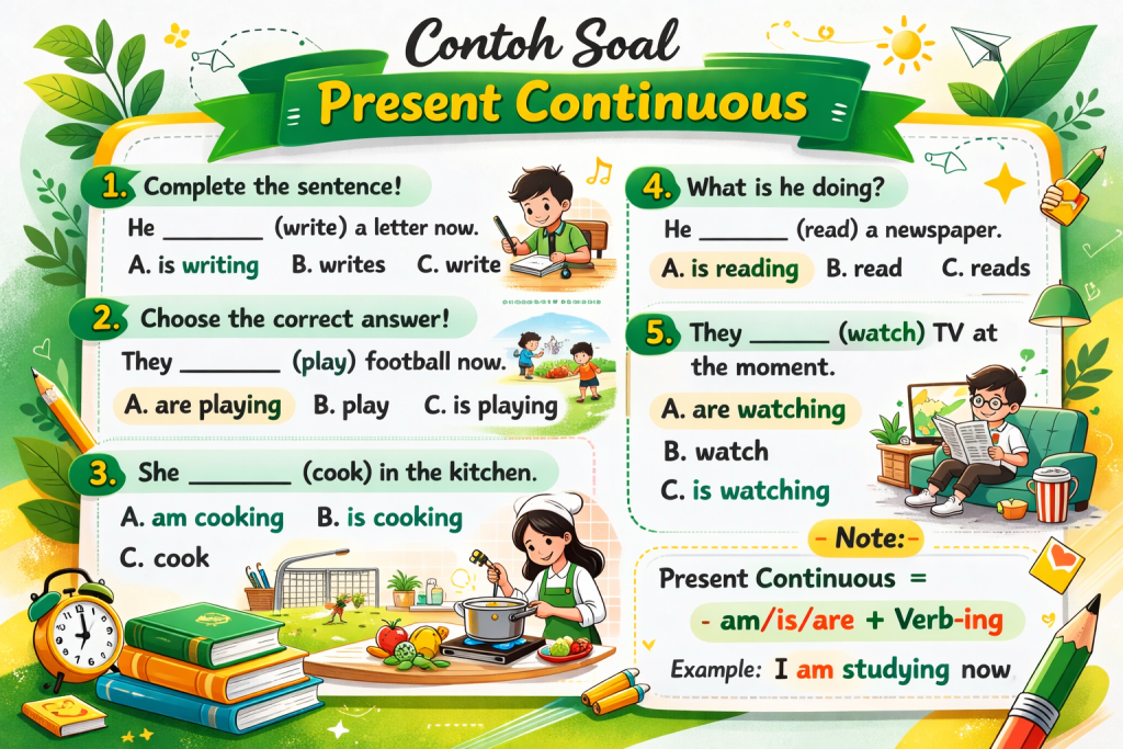 soal present continuous tense